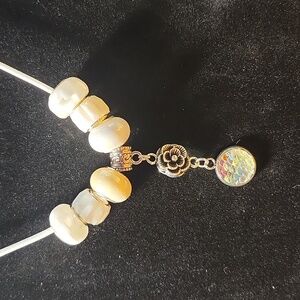 Silver White Flower w Mermaid Scales Necklace